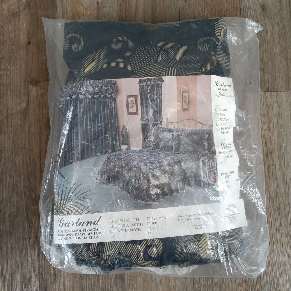 Vintage Garland Black & Gold‎ Floral Priscilla Curtain Panel 88x81 Made in USA